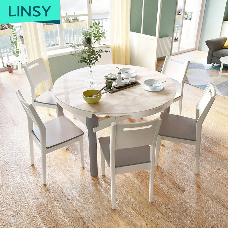 High Quality Wood Round Marble Dining Table Wooden Set With Rotating Centre