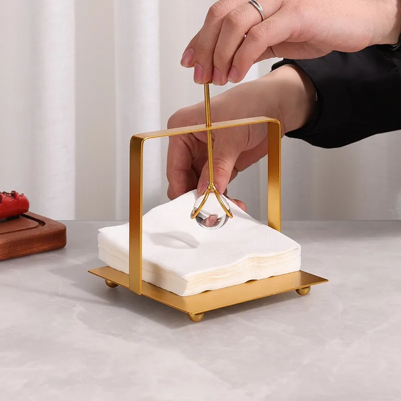 Luxury Metal Tissue Holder Creative Square Press Paper Stand Minimalist Desktop Ornament Modern Restaurant Hotel Countertop
