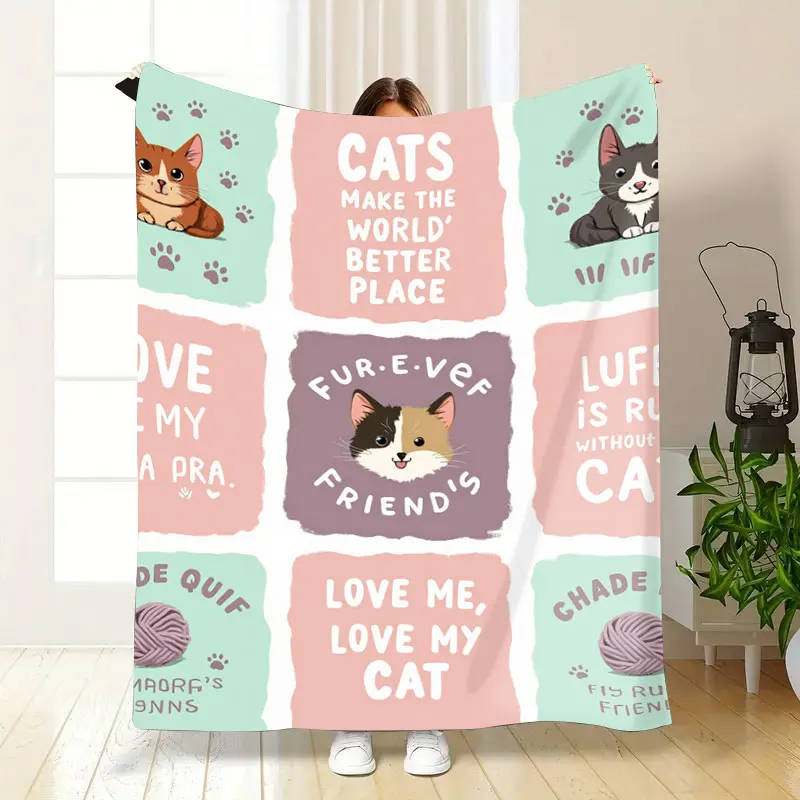 1 قطعة بطانية الفانيلا "بطانية اقتباسات القط اللطيفة-رمي ناعم ومريح لمحبي الحيوانات الأليفة"