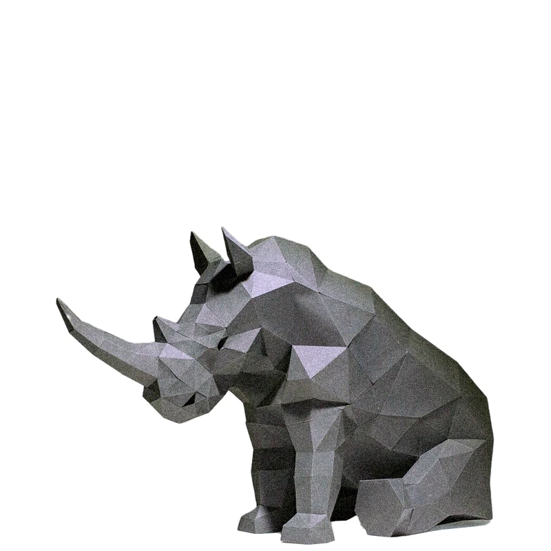 65cm Rhino Paper Model Hallway Ornament 3D Handmade Low Poly Puzzles Papercraft Model Kit DIY Porch Decor Creative Origami Toys