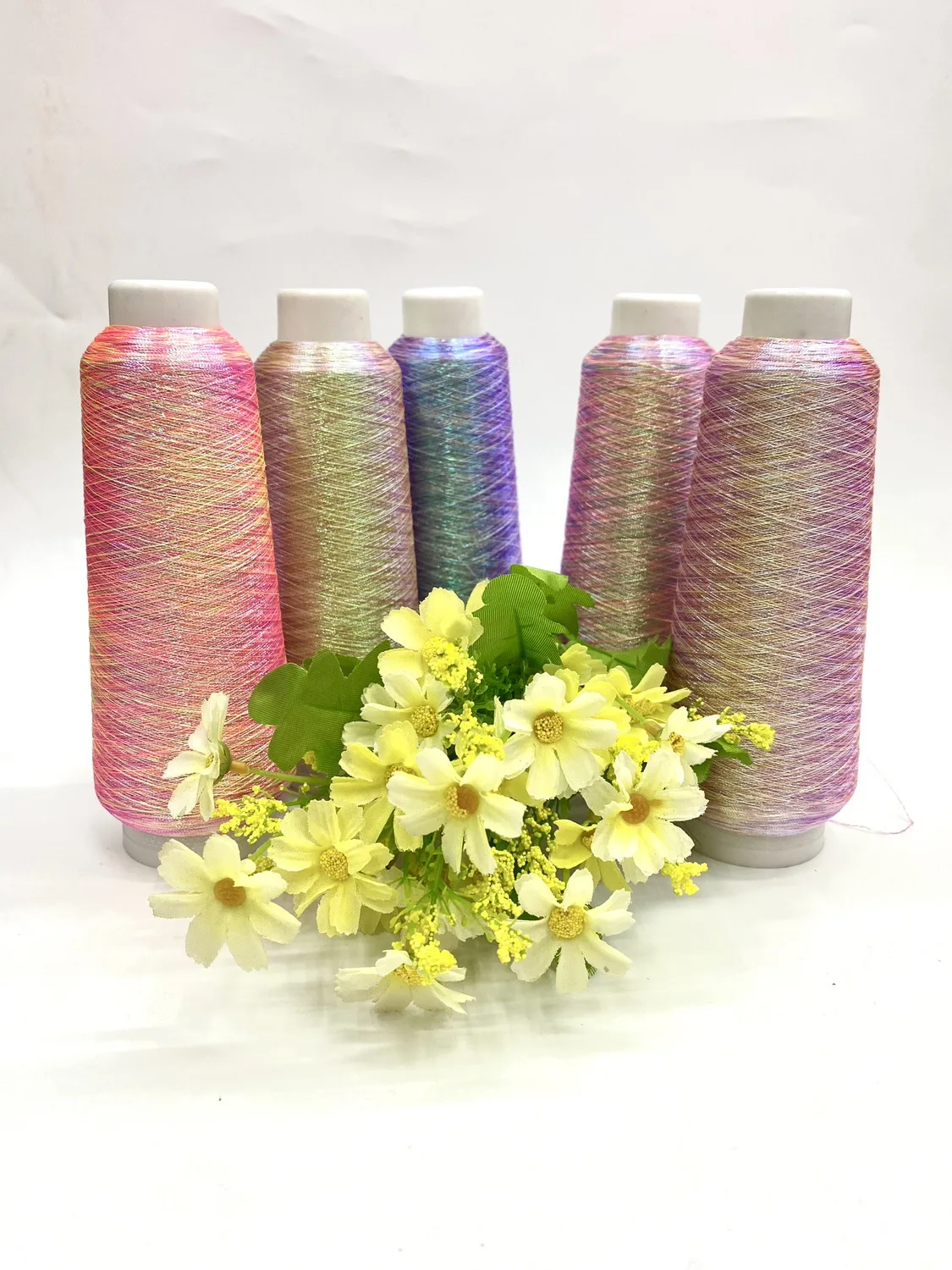 Gradient-Dyed, Iridescent, Single-Strand Gold and Silver Embroidery Thread for Computer Embroidery and Floral Lacework