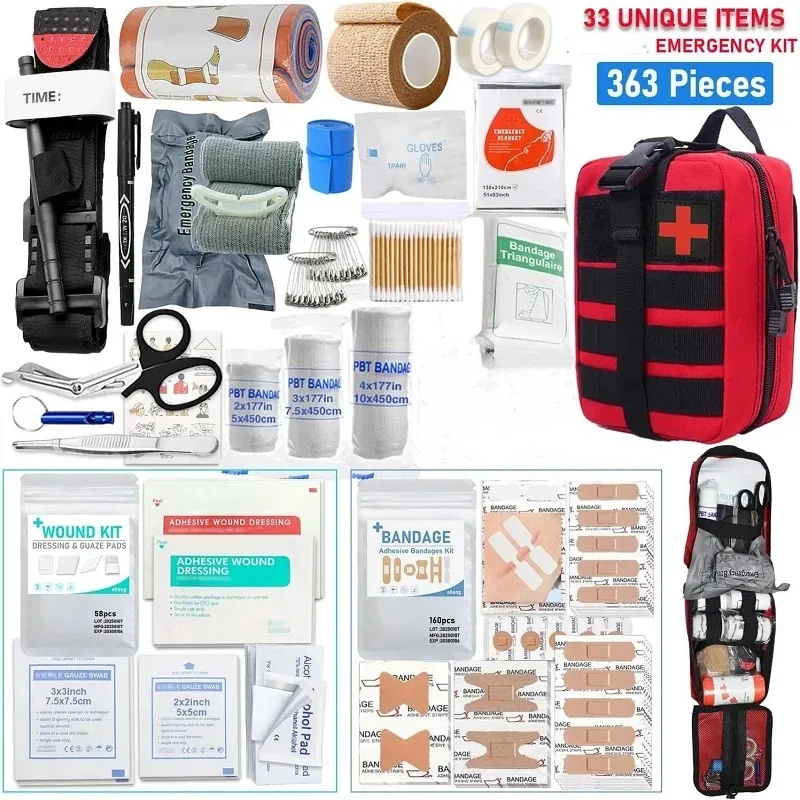 Botiquín de Primeros Auxilios de 363 Piezas, Bolsa de Emergencia Multiusos para Supervivencia en el Hogar, Auto, Oficina, Viajes, Campamento, Navegación, Bolsa Médica Esencial