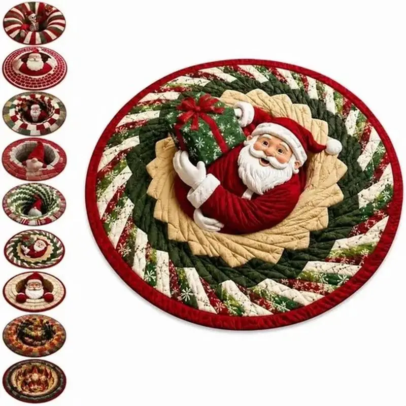 VIKAMA Round 3D Visual Illusion Santa Claus Floor Rug Non‑Slip Carpet for Living Room Bedroom Indoor Xmas Home Decoration
