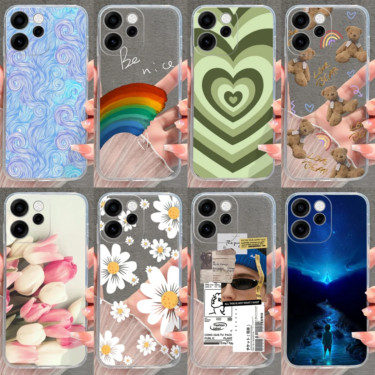 Case For OPPO Reno 15F 15C 15 Pro Pretty Rainbow Tulip Fall Prevention Transparent Back Cover For Reno15F Reno15Pro Funda Capa