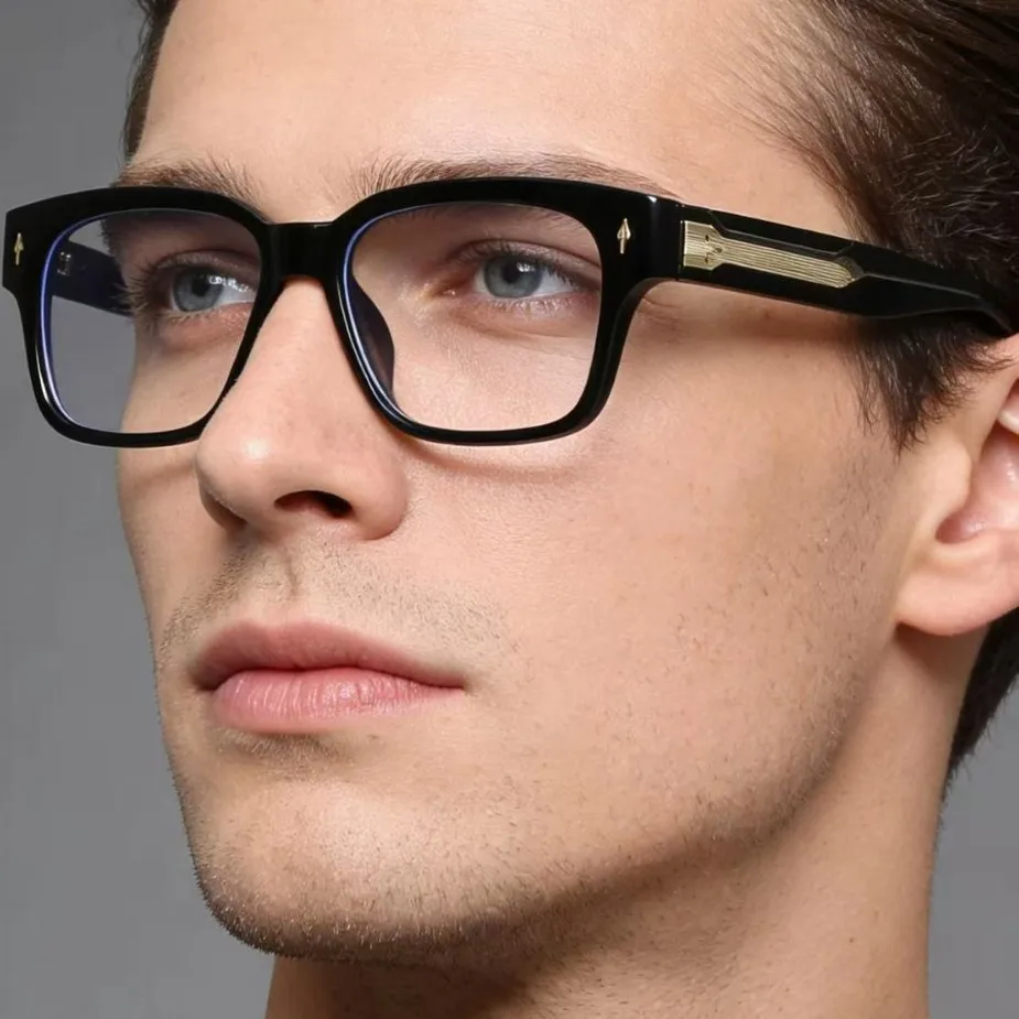 Light Luxury Square Frame Business Men's Anti-Blue Light Glasses Retro Metal Splicing Design Glasses Frame Optical Customization