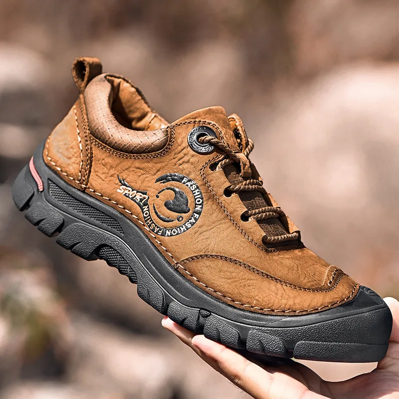 

Brown Leather Hiking Shoes Men Outdoor Mountaineering Men's Trekking Shoes Non-slip Rock Climbing Shoes zapatillas de hombre