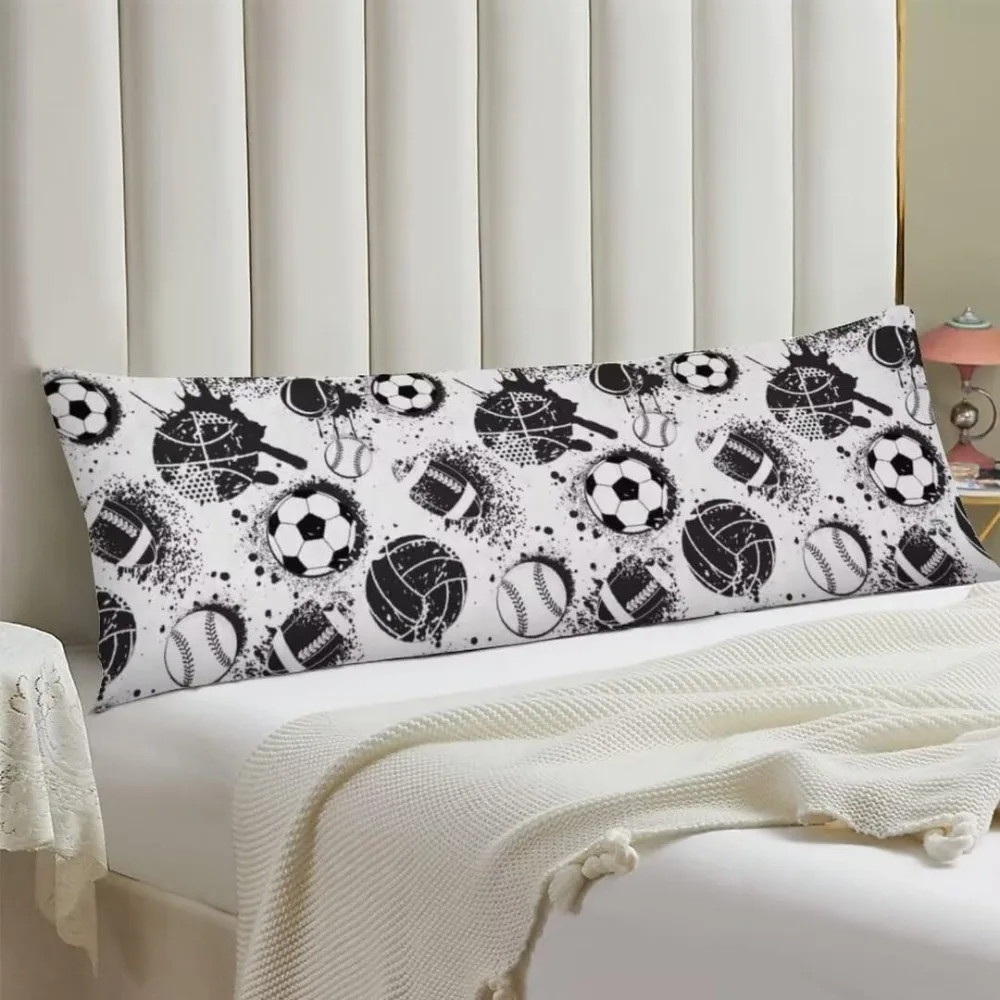 Decorative Body Pillow Cover Featuring a Sports Theme in White And Black, Suitable for Baseball, Softball, Rugby, And American F