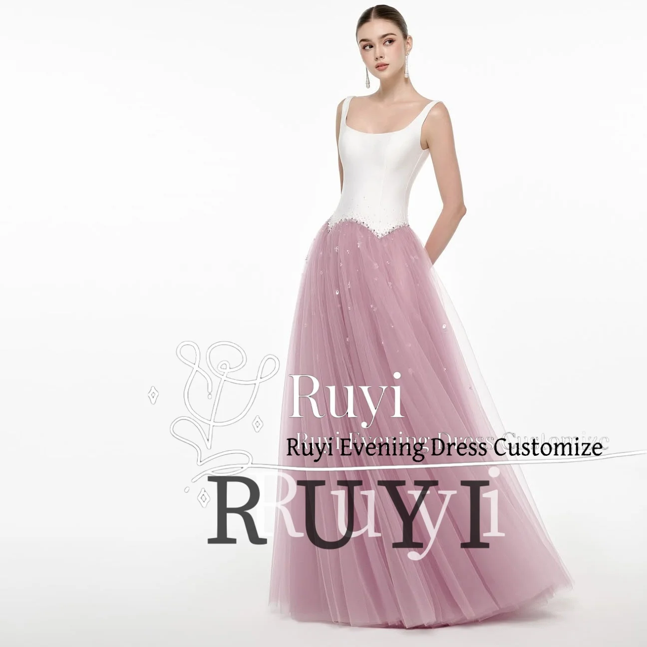 

Customized Sleeveless Beads Sequins Tulle Evening Dresses for Wedding Guest Formal Party Gown Draped A-Line