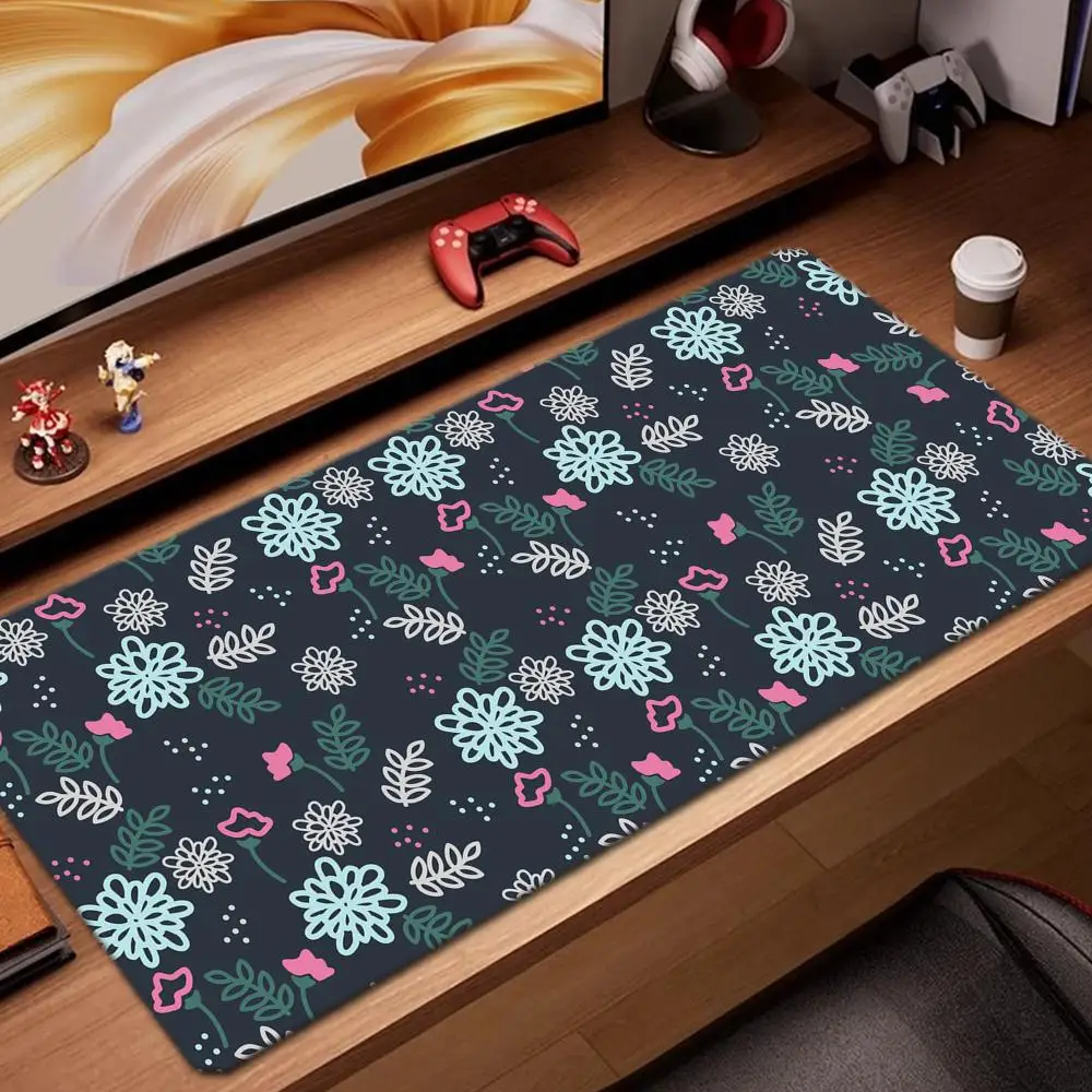 Mauspad mit Blumenmuster, Spielzubehör, Tastaturpad, XXL, große Verriegelungskante, 900 x 400 mm, Tischmatte, Gaming-Mauspad