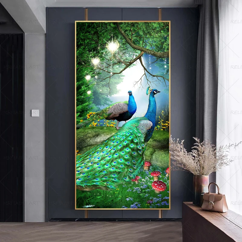 Peacock Entrance Paintings Animal Posters Wall Art Pictures Canvas Prints for Living Room Modern Home Decor One Piece Paintings