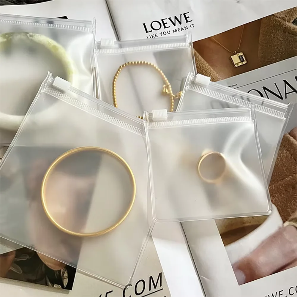 10Pcs Frosted Transparent EVA Bags Reusable Sealed Jewelry Storage Pouches Portable Zipper Packaging Bags for Earrings Rings