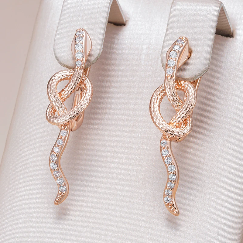 Kinel Hot Full Natural Zircon Snake Drop Earrings For Women Fashion 585 Rose Gold Color Heavy Metals Punk Rock Animal Jewelry