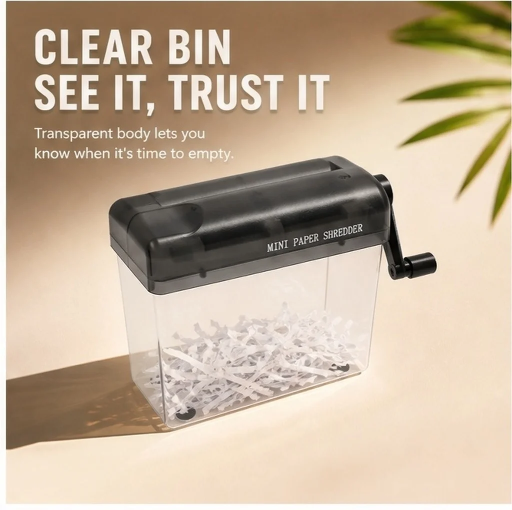 Paper Shredder Small Manual Hand Crank Desktop Wear-Resistant Handheld Convenient Office Home Shredder for Paper Bills Receipts