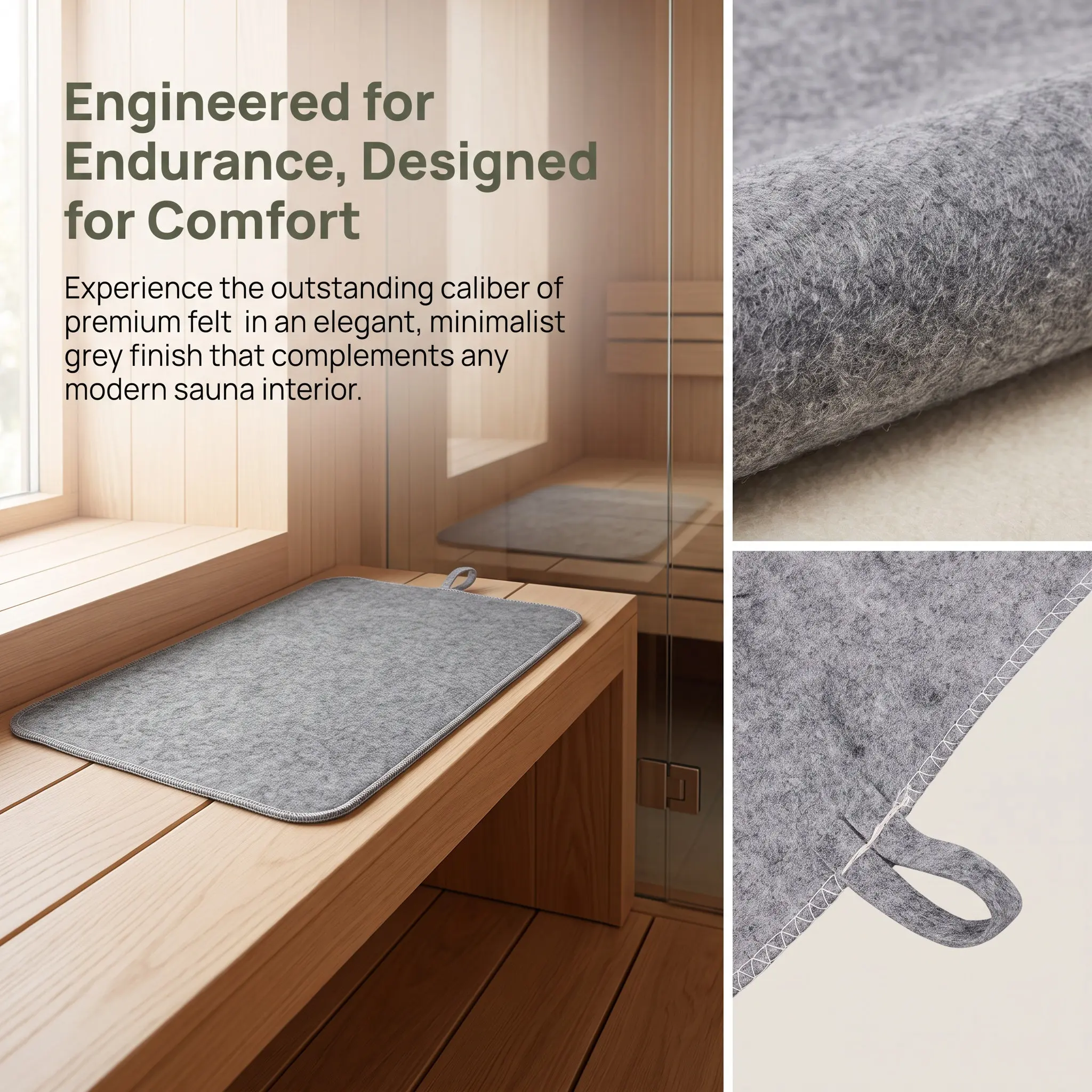 2Pcs Sauna Seat Mat Felt Construction Portable Hangable Design Highly Absorbent Heat Resistant Sauna Bench Pad Steam Room