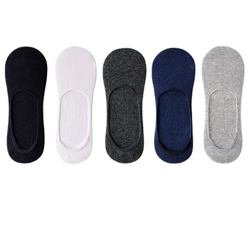 1/3/5 Pairs Invisible Mens Boat Short Socks Summer Non-slip Silicone No Show Running Slippers Cotton Black White Sports Socks