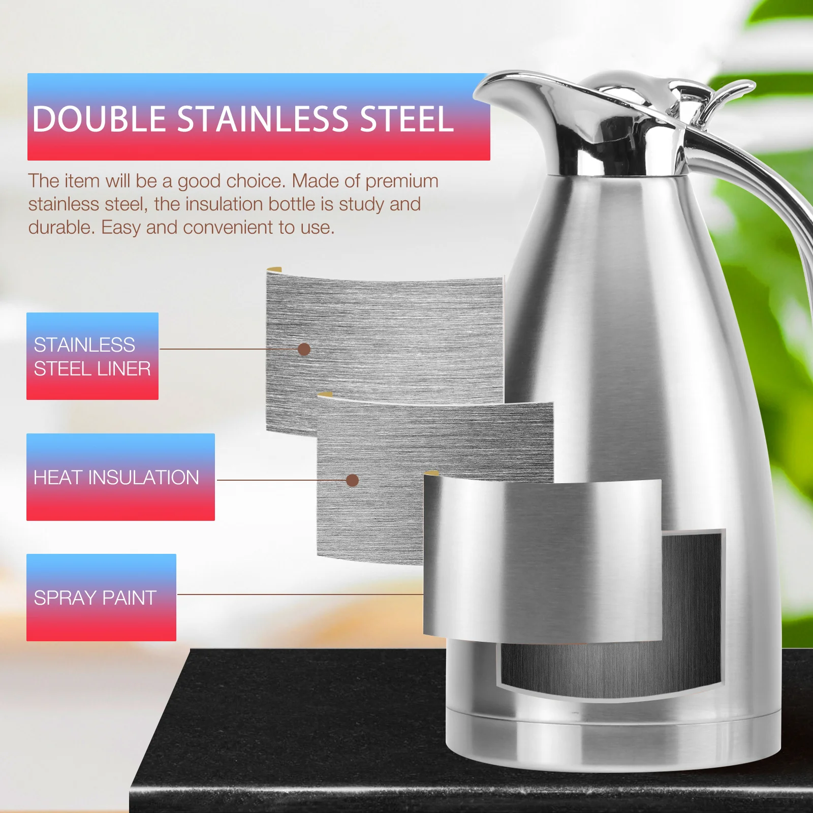 

2.0L Insulated Stainless Steel Thermal Bottle Vacuum Pot Double Walled Beverage Carafe for School Outdoor Coffee Tea Storage