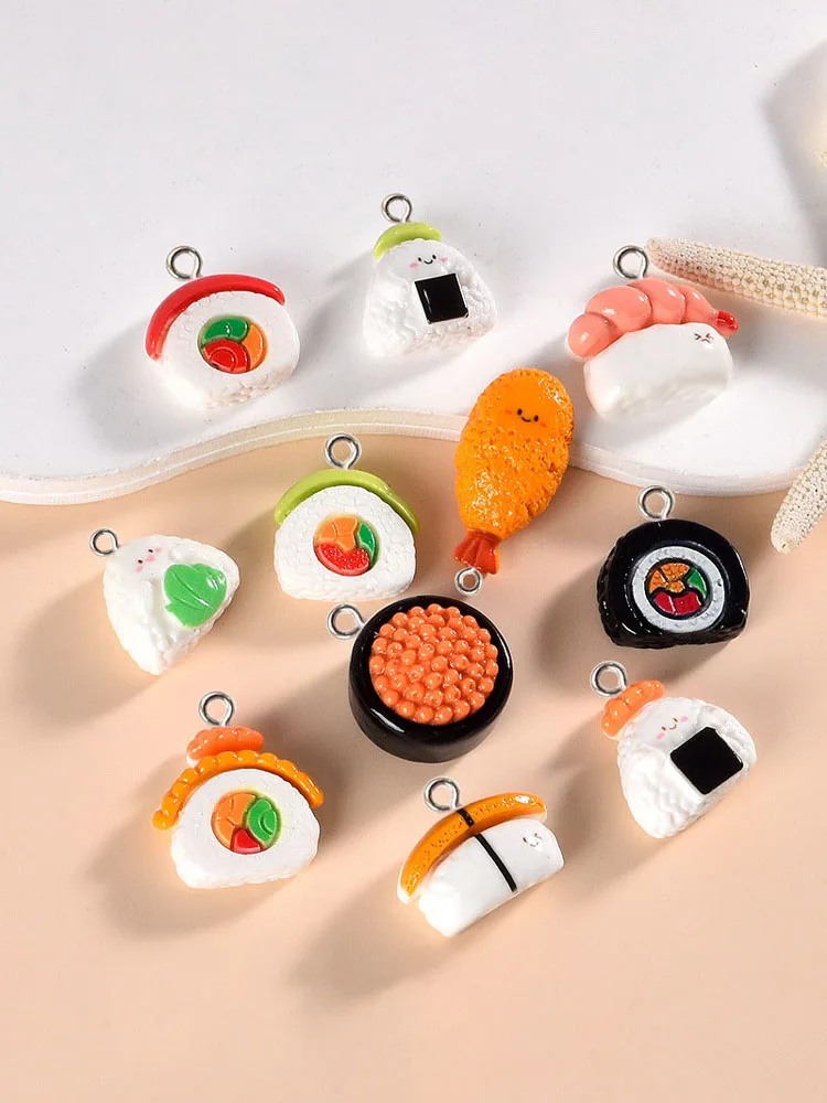 10 STKS Simulatie Glanzende Sushi Snacks Serie Plat Bedels Voor Oorbellen Armband DIY Sieraden Hangers Decoratie Accessoires - afbeelding 2
