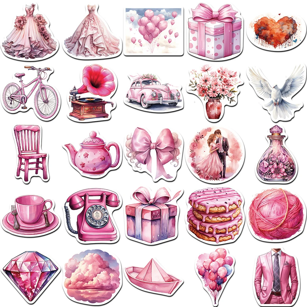 10/30/50pcs Ins Style Pink Wedding Graffiti Stickers Aesthetic Decals DIY Laptop Guitar Notebook Fridge Phone Decoration Sticker