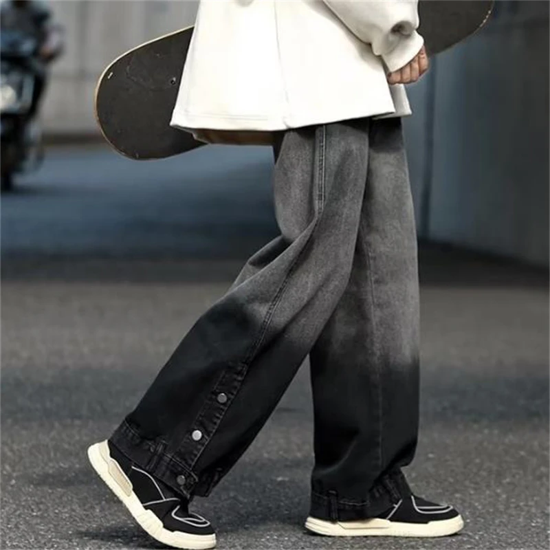 2022 Men's Casual Pants Street Style Loose Black Straight Jeans