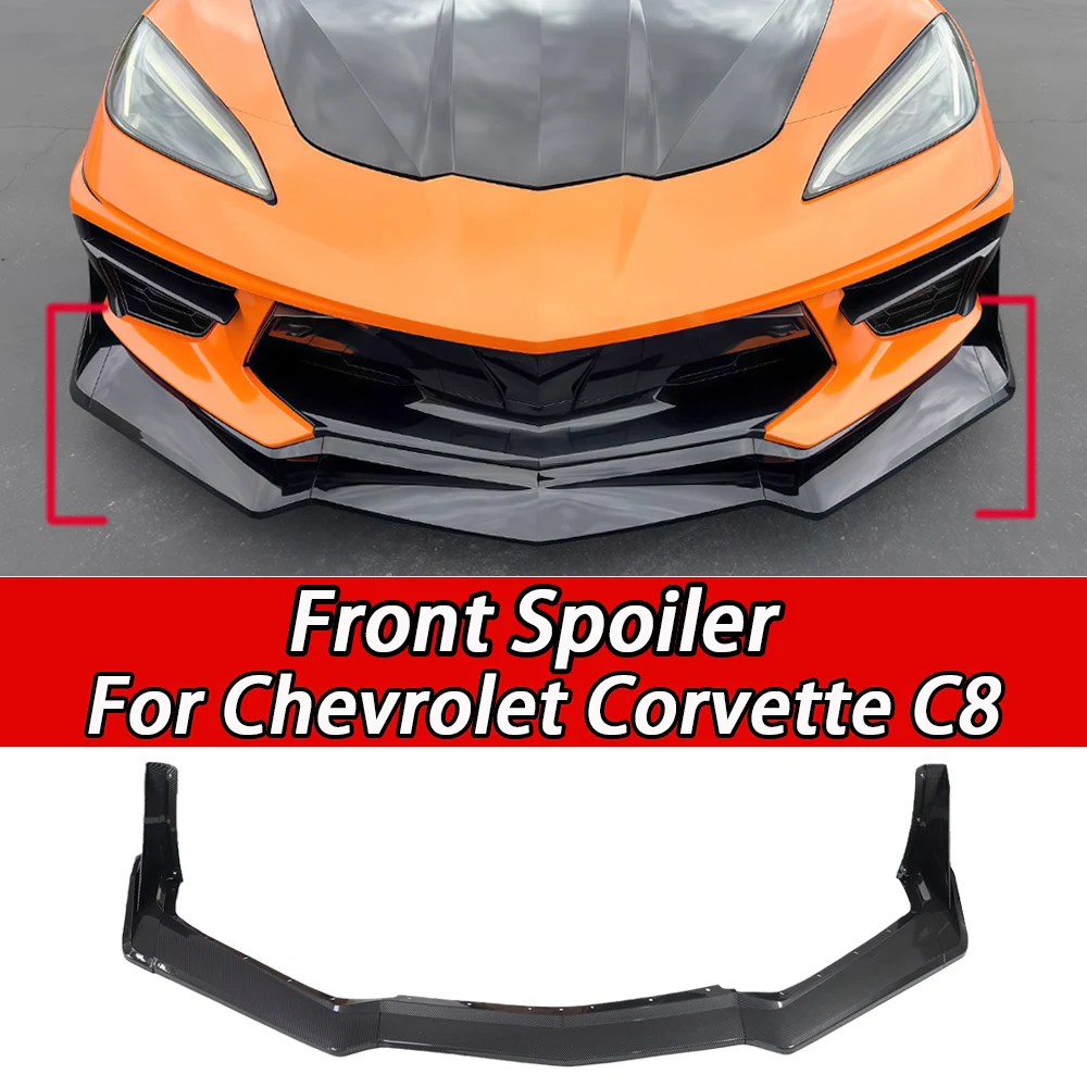 

Car Front Bumper Lip For Chevy Corvette C8 Z51 Stingray 2020-2026 Carbon Style Glossy Black Spoiler Splitter Auto Accessoires