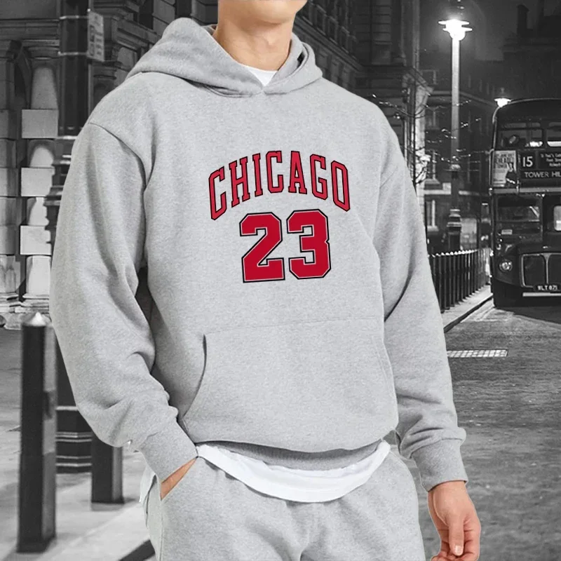 New Men's CHICAGO 23 Print Hoodies Casual Autumn Long Sleeve Sweatshirts Outdoor Fleece Warm Top Sport Clothes