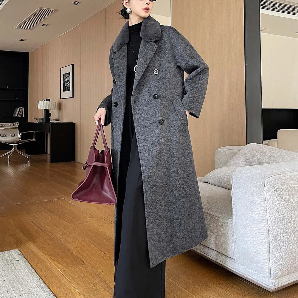 معطف شتوي من الكشمير معطف نسائي فضفاض من صوف الكشمير 2025 معطف عصري غير رسمي جديد