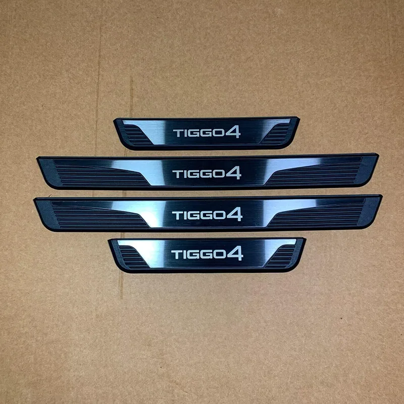 For Chery Tiggo 4 2017-2024 2025 2026 2027 Car Door Sill Plate Protector Anti-slip Pad Stainless Steel Plastic Sticker Auto Part