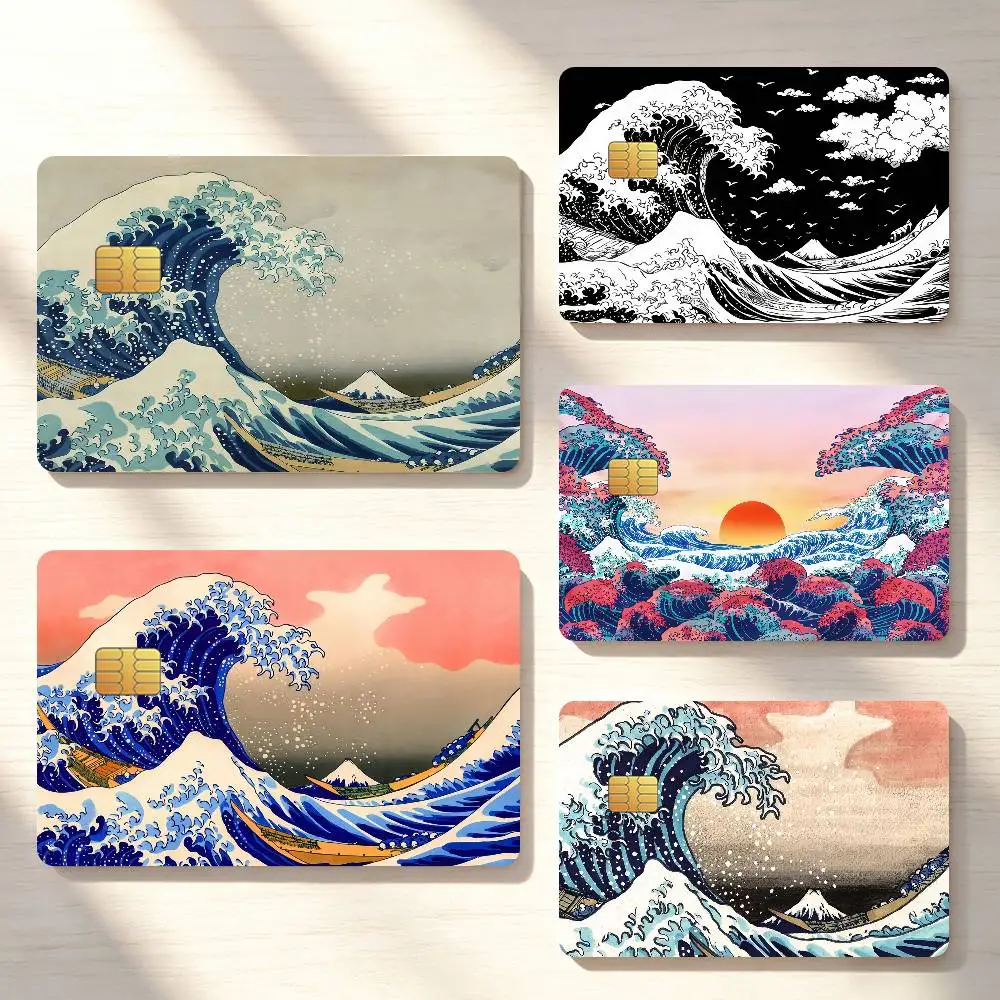 Art The G-Great Wave off Kanagawa Credit Card Sticker Waterproof Anti-Scratch 4PCS Bank Debit Traffic Cover Decoration