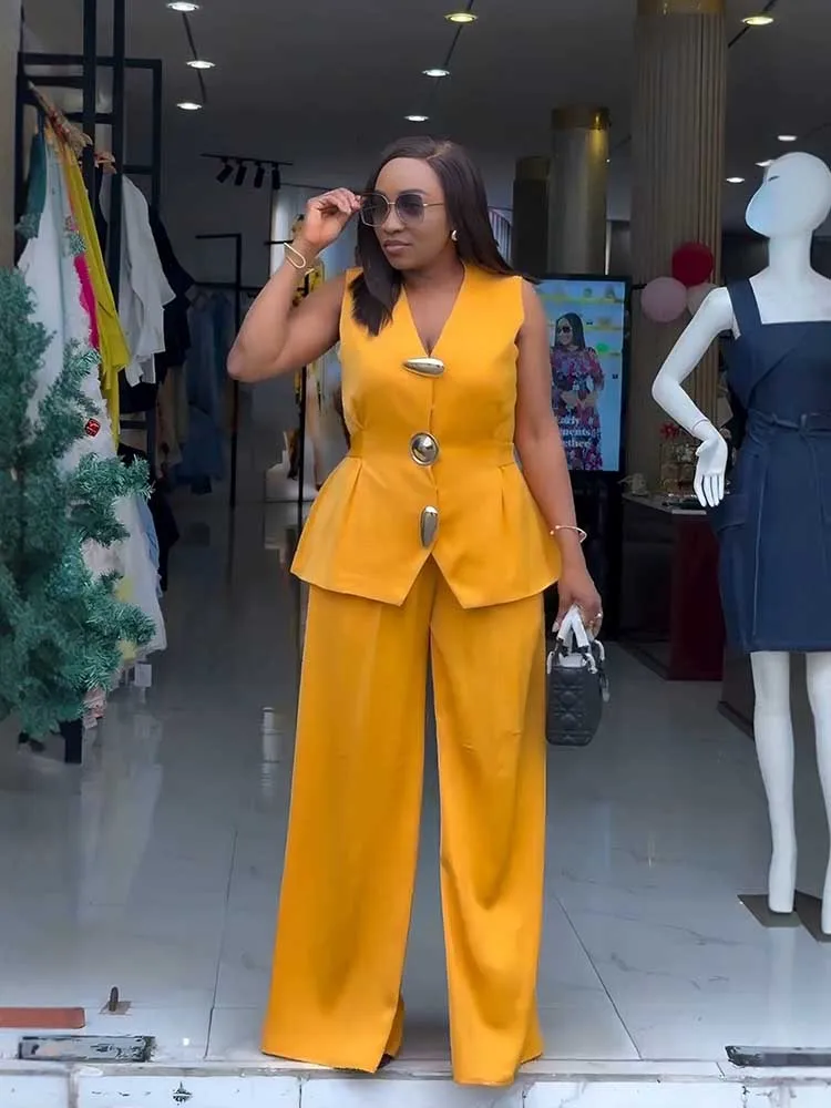 

Elegant Two-piece Set Summer Sleeveless Slimming Blazer Suit Woman Set Solid Color Vest and Pants Set Work Ladies Suits