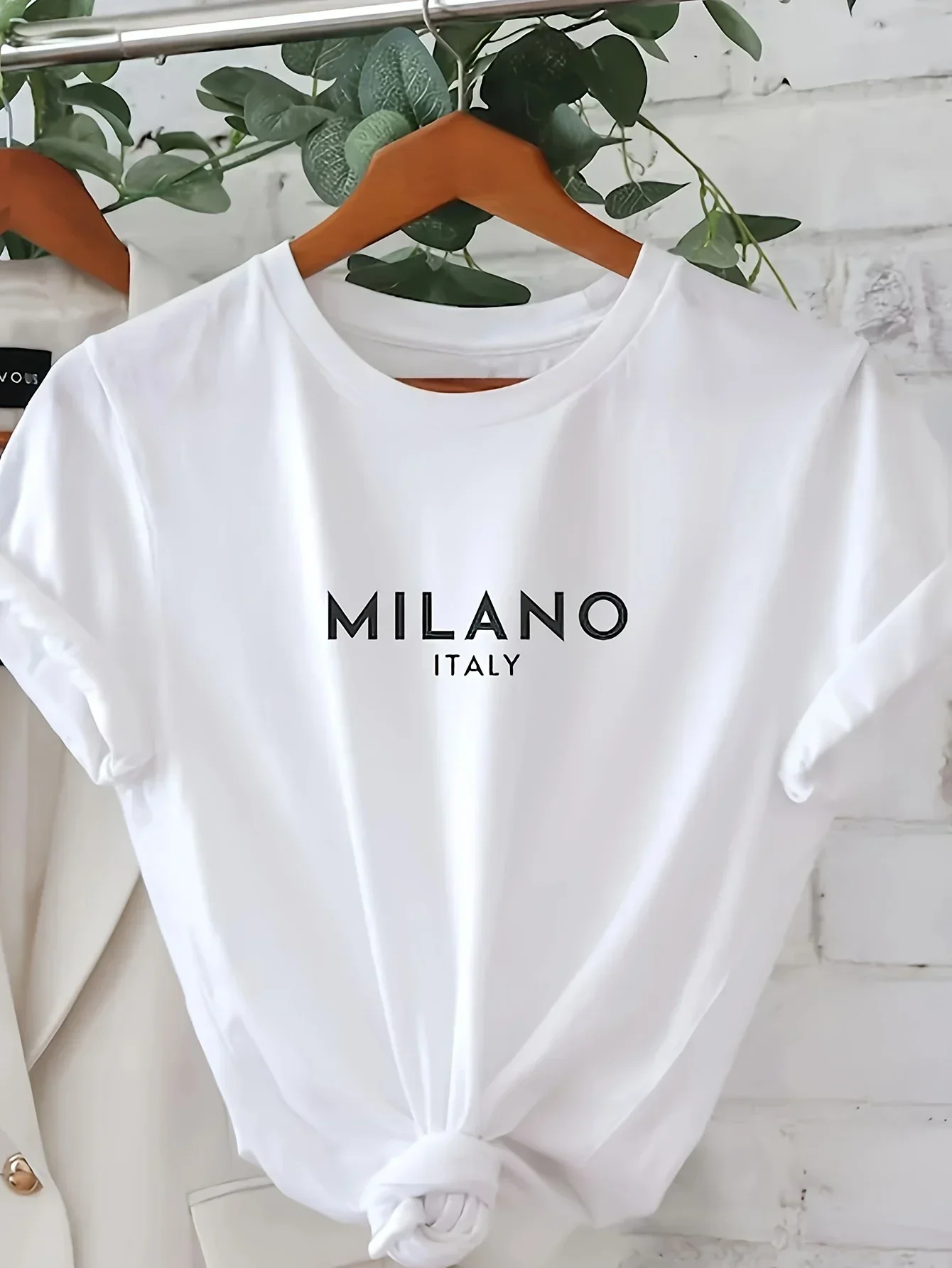 MILANO Paris Letter Print Crew Neck T-Shirt Casual Short Sleeve T-Shirt for Spring & Summer Women's Clothing Valentine's Day