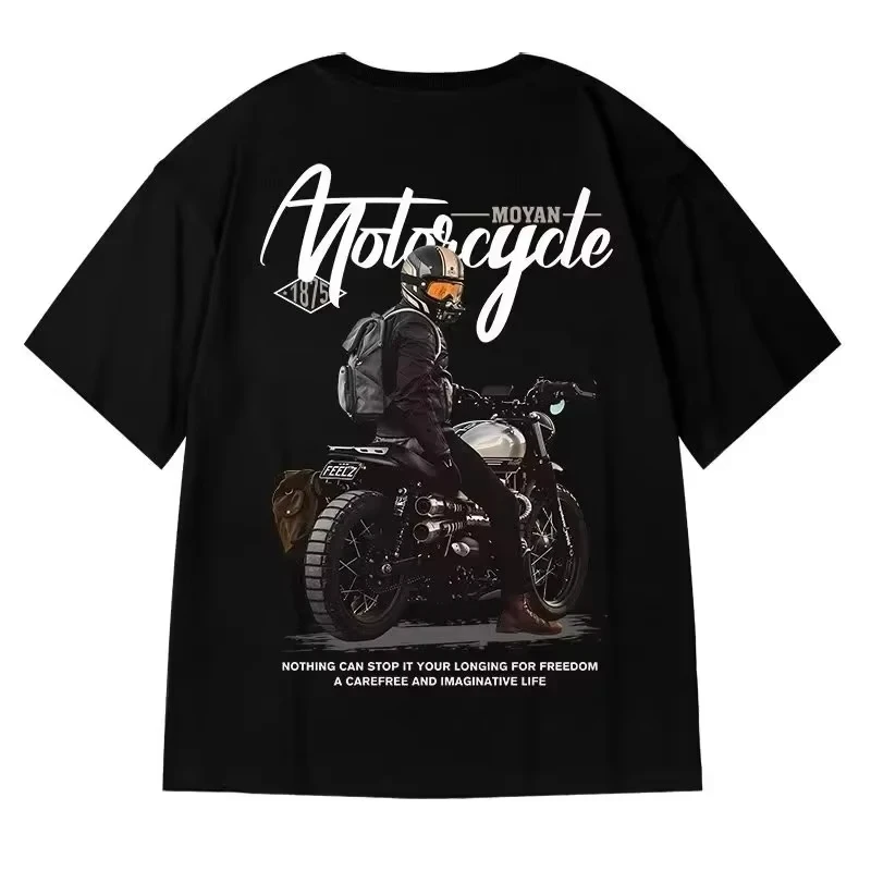 

Motorcycle Cool Printed T-Shirt Men's Summer Trendy Y2K Street Cotton Short Sleeve T Shirt Men Harajuku Tops Casual Clothing