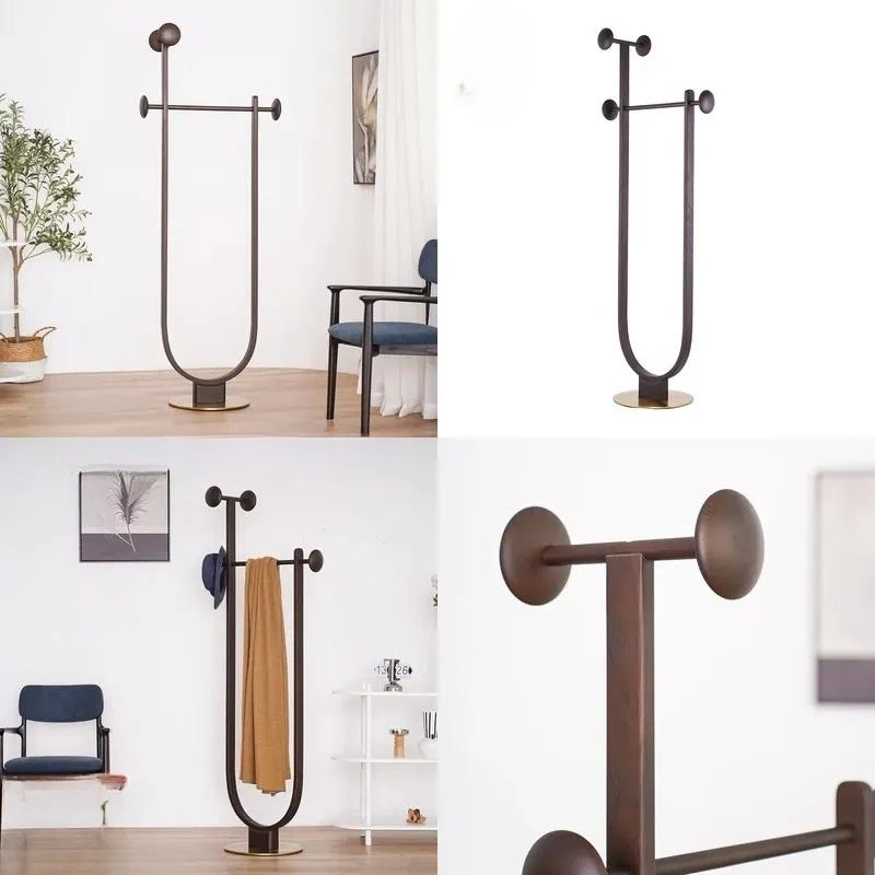 Multifunctional Modern Floor Clothes Hanger Solid Wood Iron Plate Rack for Light Garments
