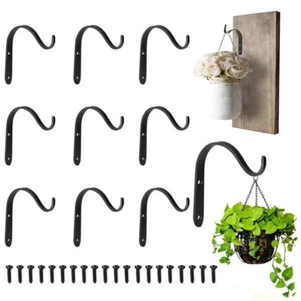 1/10Pcs Iron Garden Wall Light Hanging Flower Plant Hanger Pot Bracket Hook Stand Holder Garden Hook Flower Pots Black