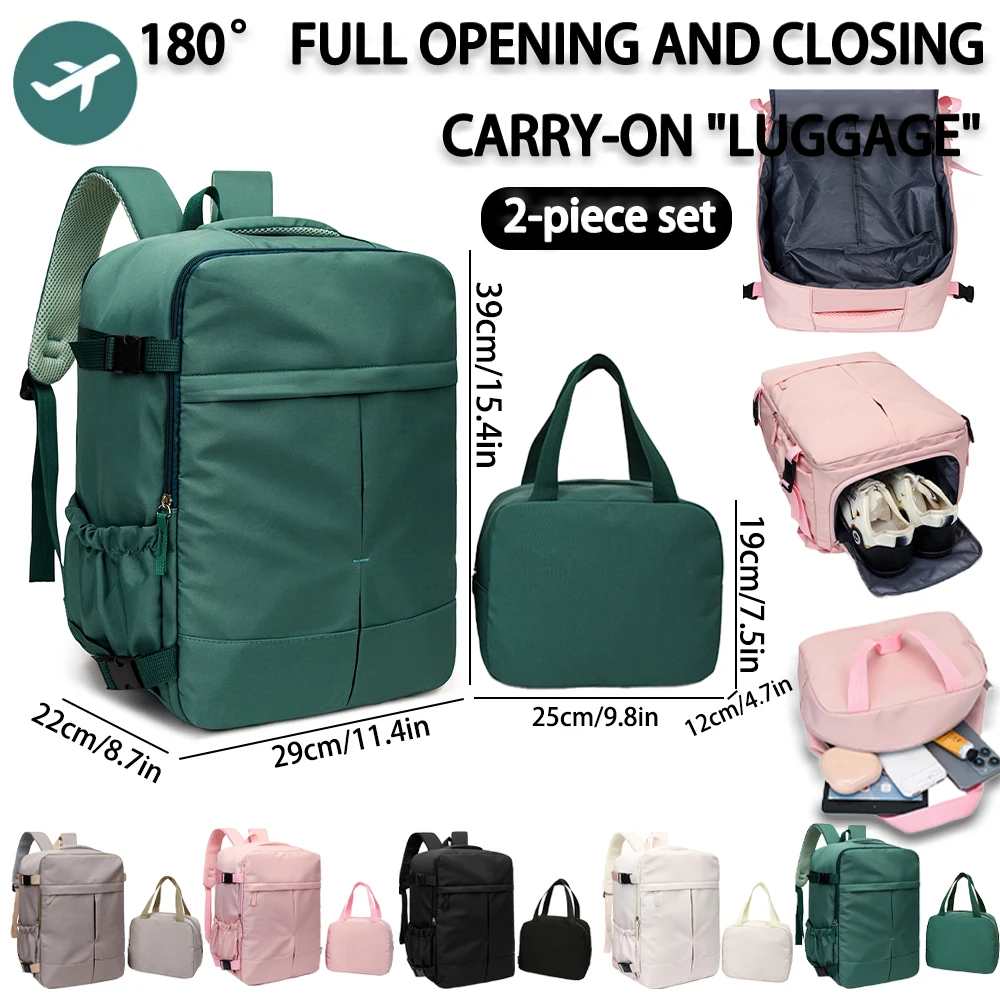 2-Piece 180 °   Full Opening Backpack & Tote Bag Set, Large Capacity Airline Approved Carry-On Luggage for Travel & Daily Use