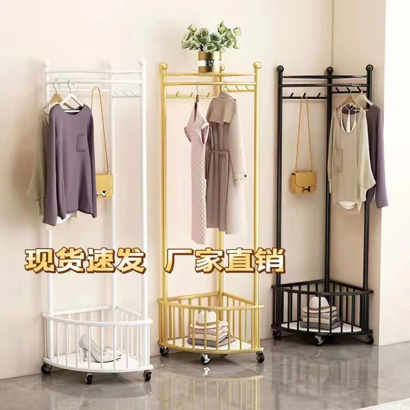 Corner Coat Rack with Shoe Storage, Metal Clothing Rail, Floor Standing Coat Racks, Clothes Hanger for Bedroom Furniture