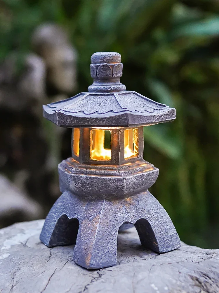 Solar powered stone tower lamp, Chinese imitation stone palace, courtyard decoration, garden art landscape, outdoor