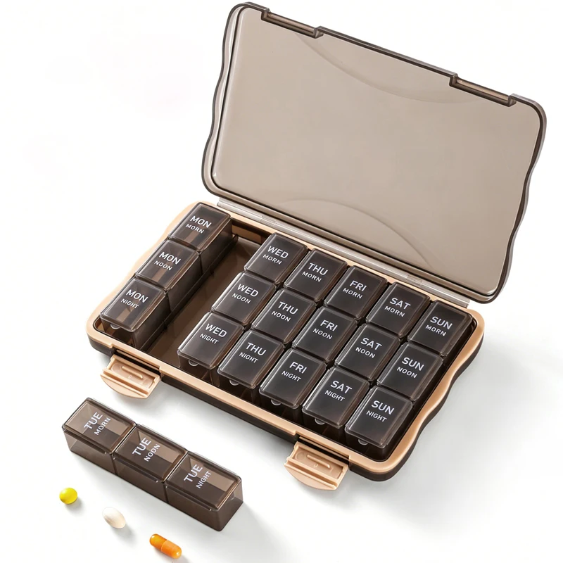 Food-Grade 7-Day Pill Box with Three Layers Lightweight Portable Sealed Moisture-Proof Storage for Travel