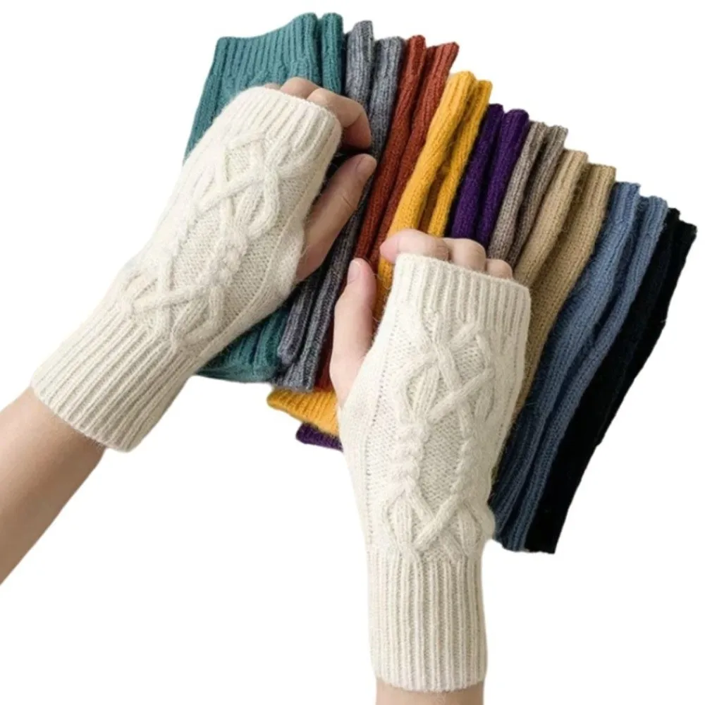 New Knitted Fingerless Gloves Fingerless Cable Knit Knit Gloves Warm Women's Gloves Winter Wear
