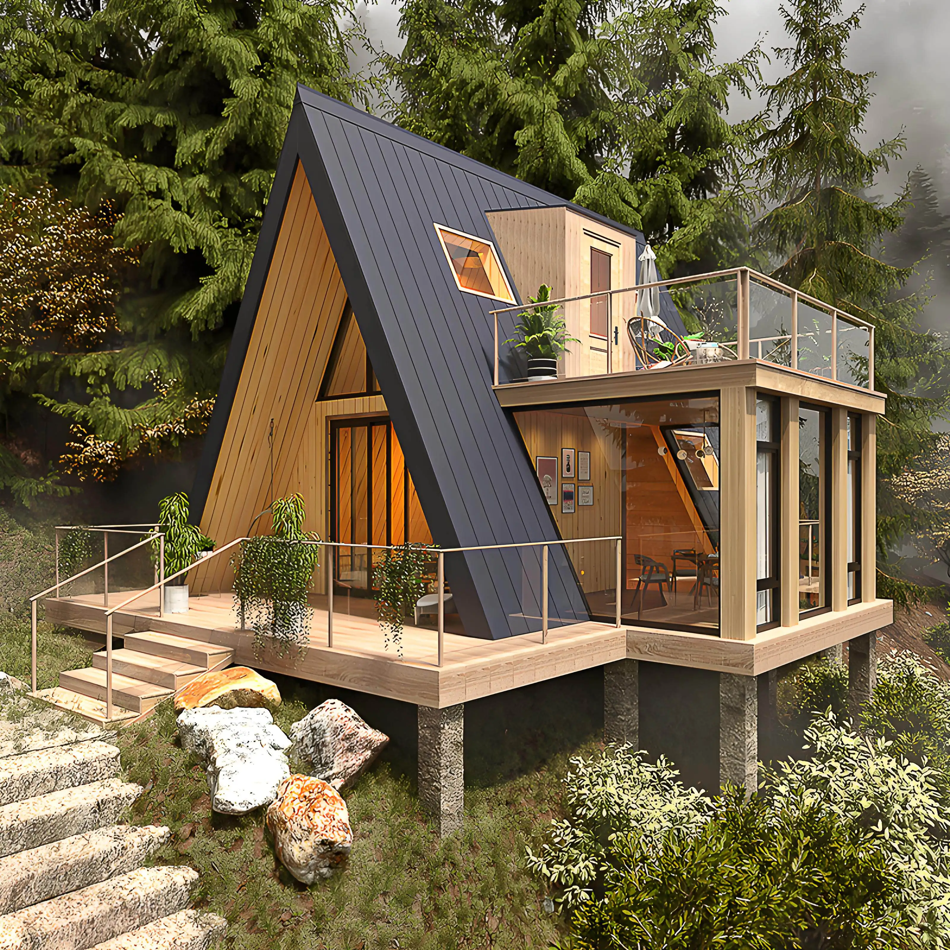 Triangle Wooden House Homestay Outdoor Anti-corrosion Movable Assembly Modern Style Solid Wood Tourist Attractions 5 Year