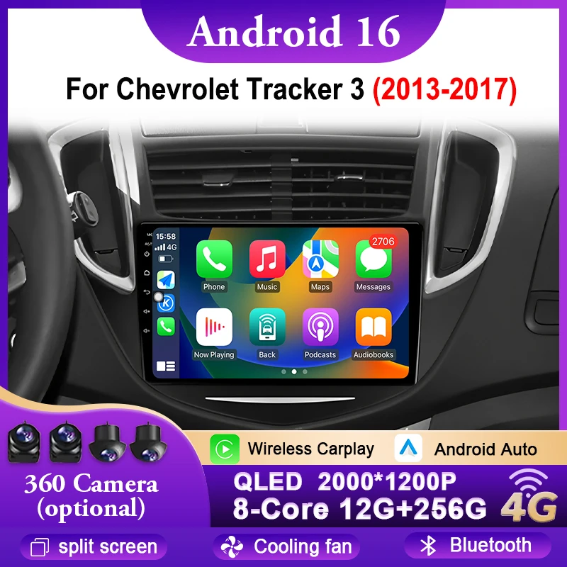 Reproductor Multimedia para Automóvil con Android Auto para Chevrolet Tracker 3 2013-2017, Radio, GPS, Navegación, Pantalla Carplay, Bluetooth, Wifi