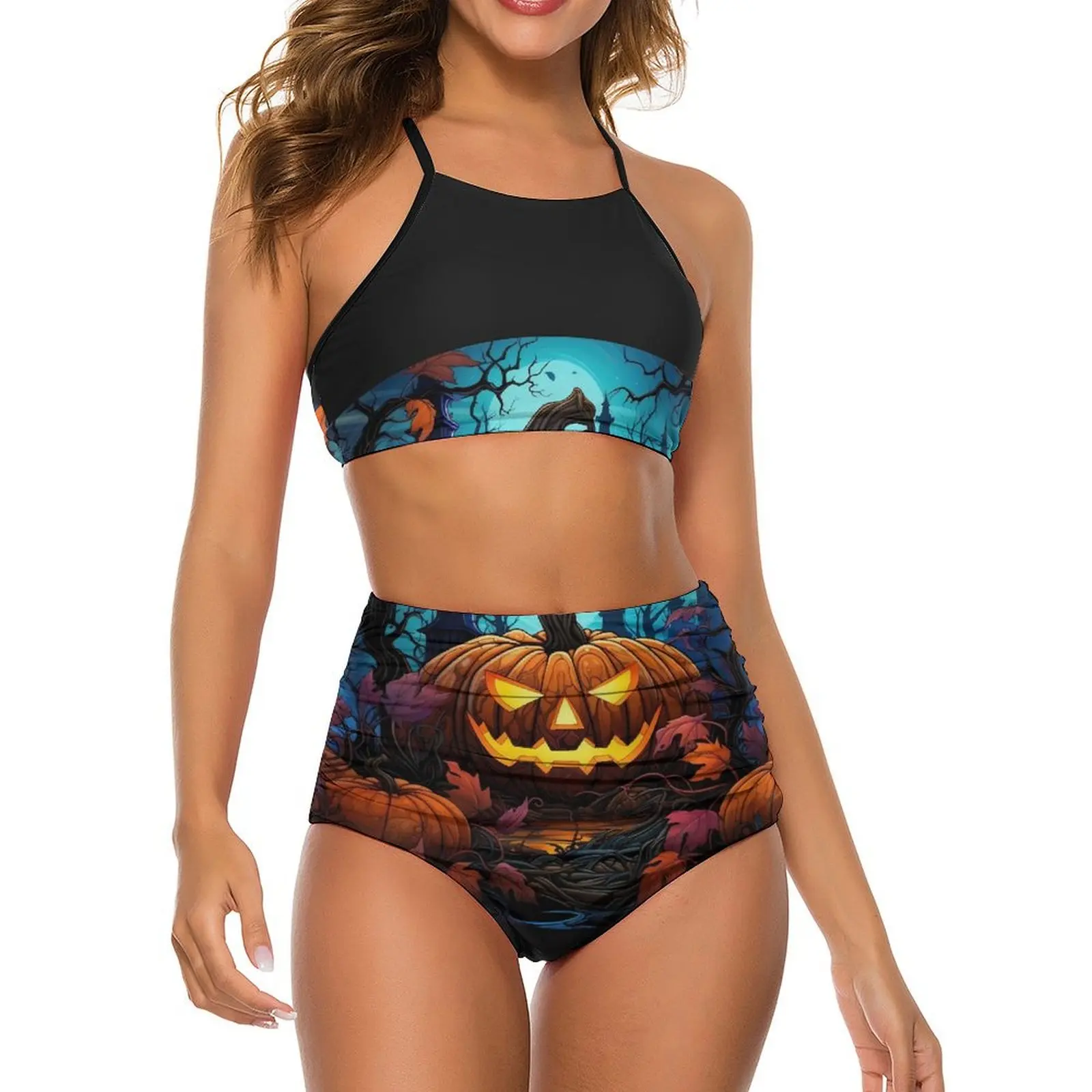 

Sexy Halloween Pumpkins Bikini Set The Great Pumpkin Sweet Bikini Swimsuit High Waisted Swimwear Bath Oversize Bathing Suit