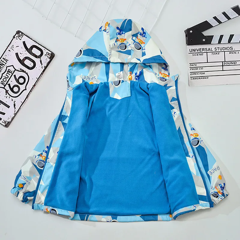 Boys spring and autumn plus thin velvet jacket jacket new children's integrated velvet autumn windproof top early winter season