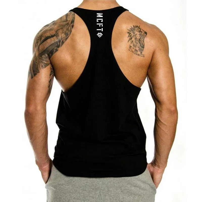 MUscleguys Summer Gym Clothing Mens Cotton Sleeveless Shirt Y Back Bodybuilding Singlets Fitness Tank Tops Workout Sports Vest
