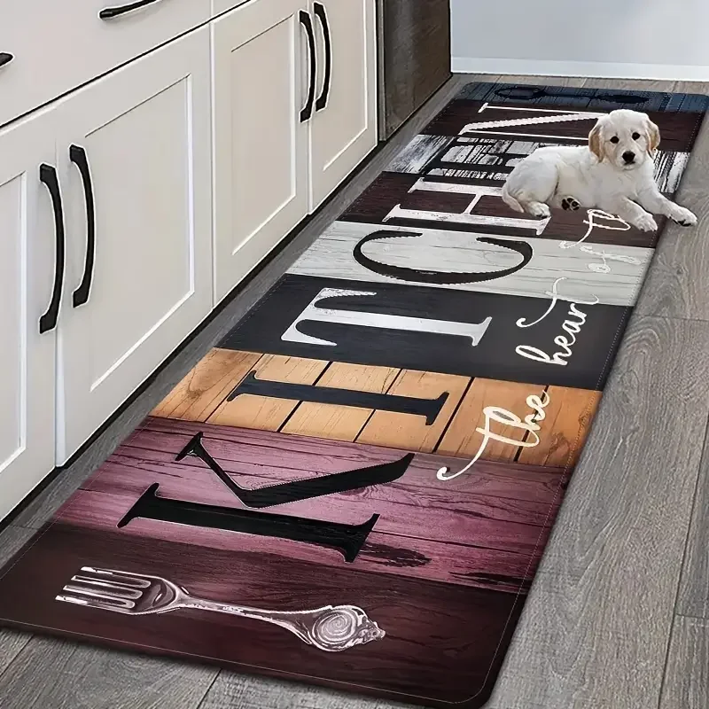 VIKAMA Vintage Wood Grain Kitchen Rug, Non-Slip Soft Kitchen Mat Set, Entrance Doormat, Hallway Runner Home Decor