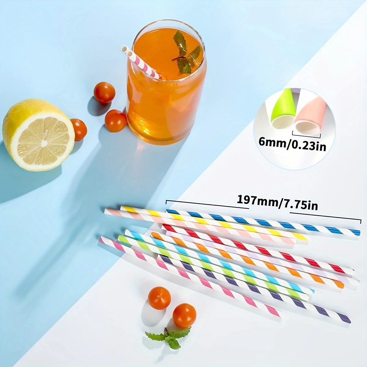 Rainbow Striped Paper Straws 100pcs Bulk for Drinking disposable reusable straws Coffee Shop Bar Restaurant supplies 6mm*197mm