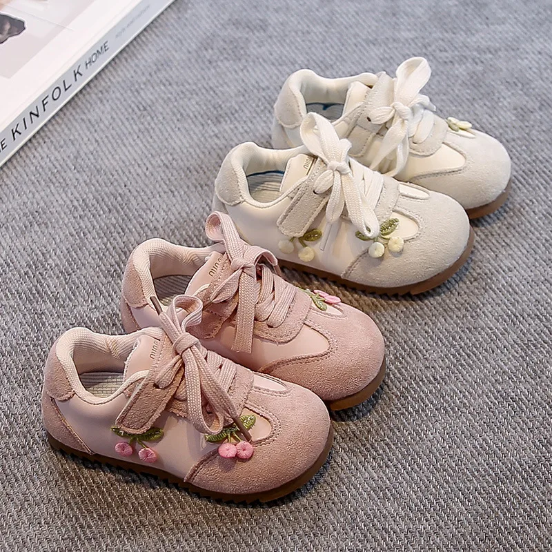 Girls Spring Autumn Shock-absorbing Soft-soled Embroidered Sneakers Non-slip Breathable Casual Shoes Kids Children School Shoes
