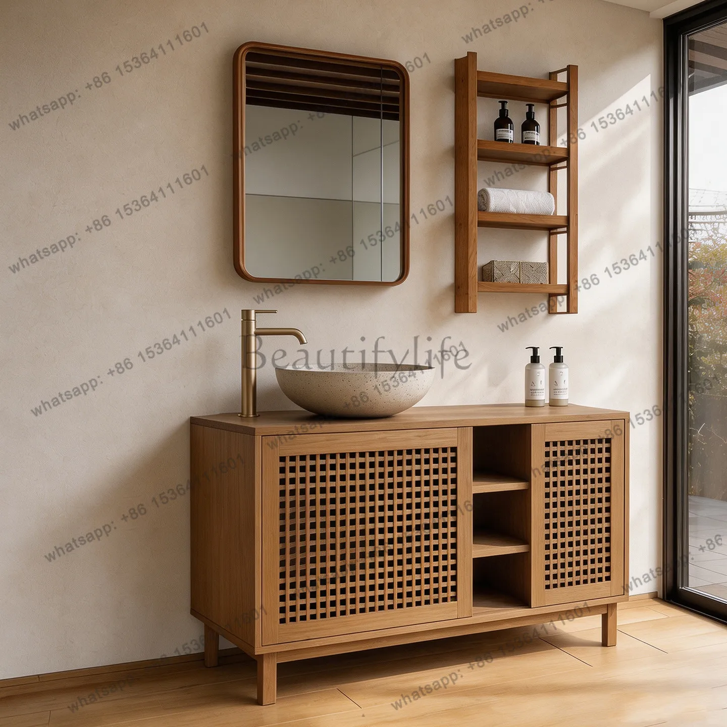 Retro Japanese-style bathroom cabinet combination table basin, bathroom, toilet, floor-to-ceiling famous wabi-sabi washbasin