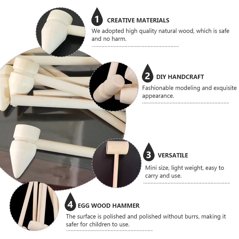 30 قطعة من الخشب الطبيعي مطرقة المطرقة الصغيرة الخشبية الطبيعية للأطفال أداة يدوية آمنة للحرف اليدوية أداة يدوية صغيرة