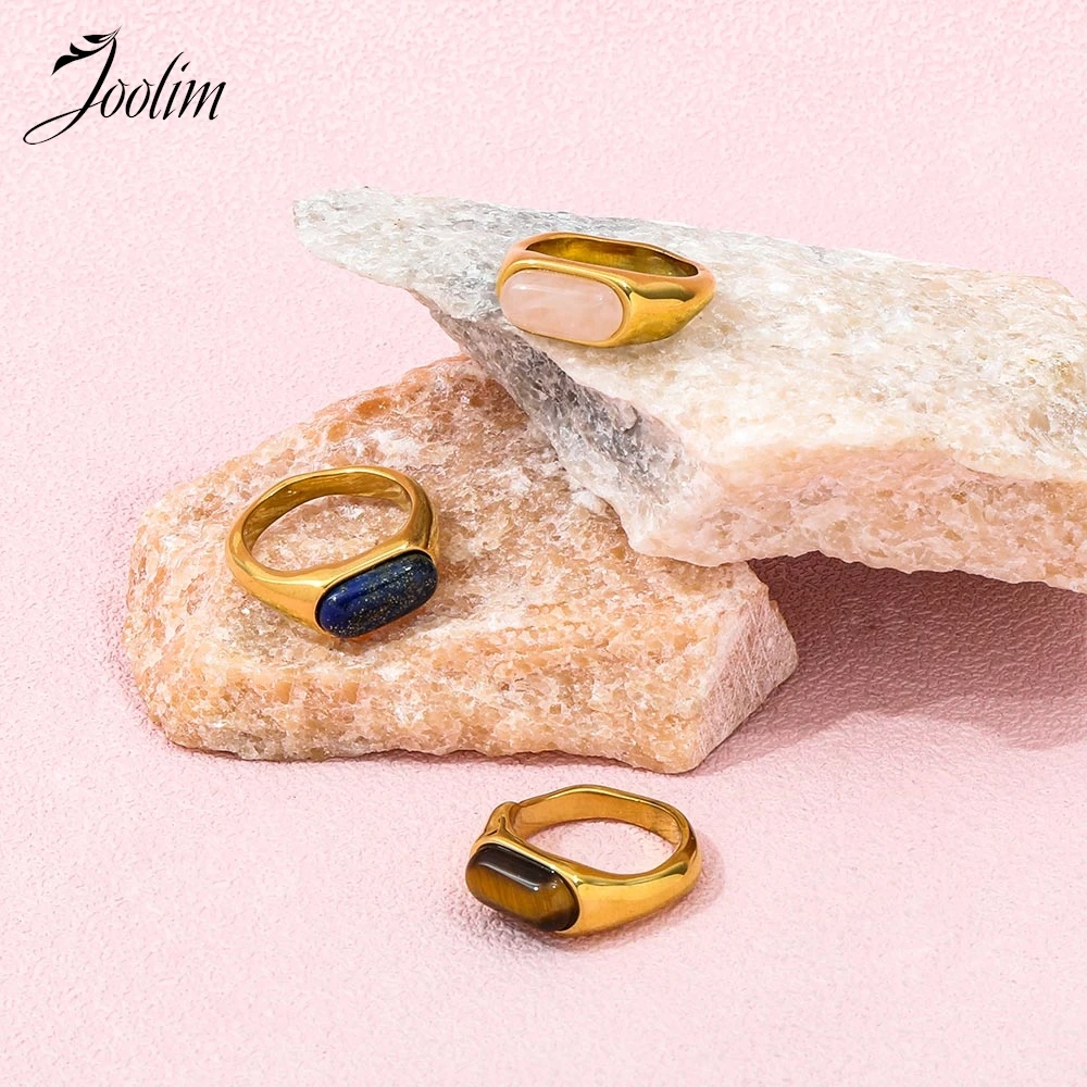 Joolim Jewelry Wholesale High End PVD Waterproof Fashion Retro Natural Quartz Tiger\'s Eye Stone Stainless Steel Ring For Women