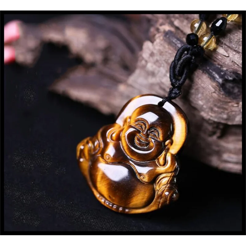 Maitreya Laughing Tiger Eye Stone Guanyin Buddha Pendant Men And Women